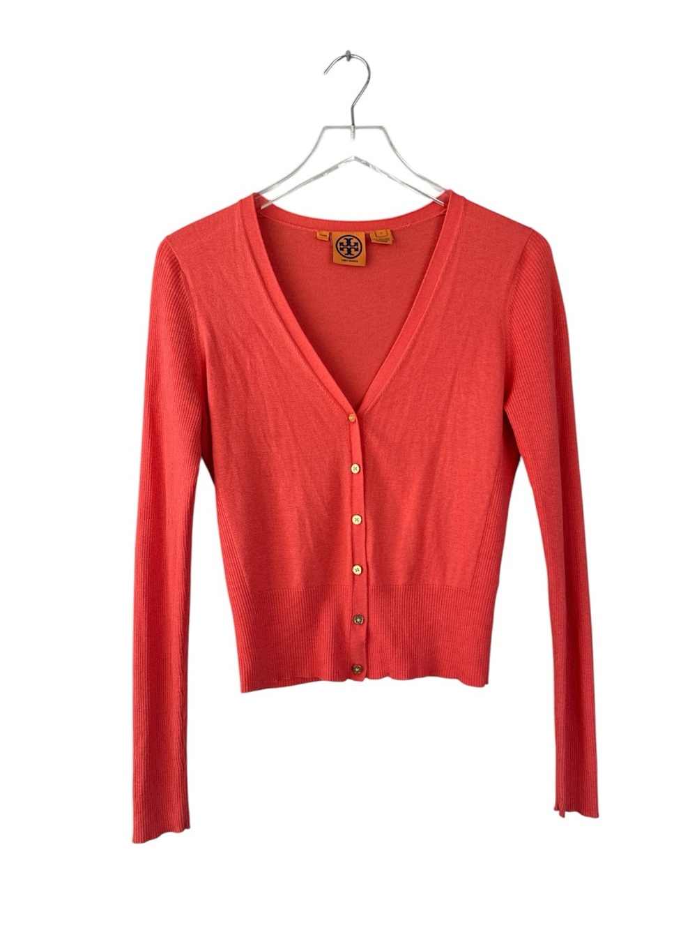 Tory Burch Silk Cashmere Blend Coral Cardigan Sweater Size S